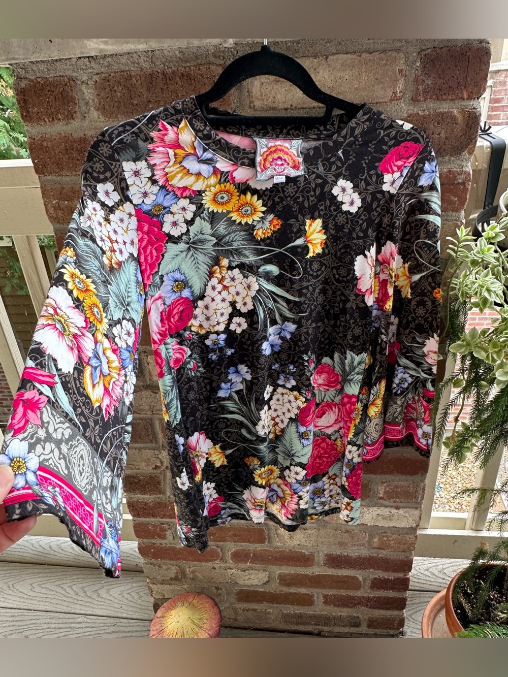 Johnny Was Onyx Sistine Floral Print Top Black Multicolor Size XXS